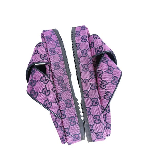 Gucci GG Print Platform Sandals Slides 10.5 Purple Black Luxury Designer Y2K 90s - Picture 6 of 11